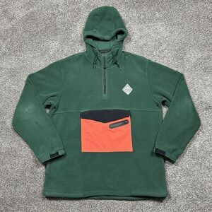 All Good Anorak Spray Jacket Olive‎ Green Orange Pullover Fleece Men XL     READ